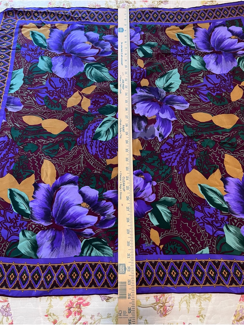 Vintage Bill Blass Purple Floral Silk Scarf Large Square Designer - Picture 5 of 6